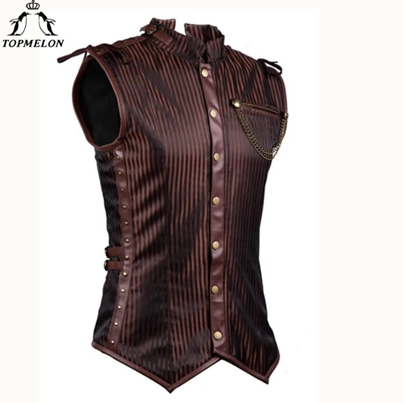 

TOPMELON Corset Steampunk Corset Bustier Gothic Corselet Sexy Corset Buttons Rivet Chains New Sleeveless Suit Jacket 6XL