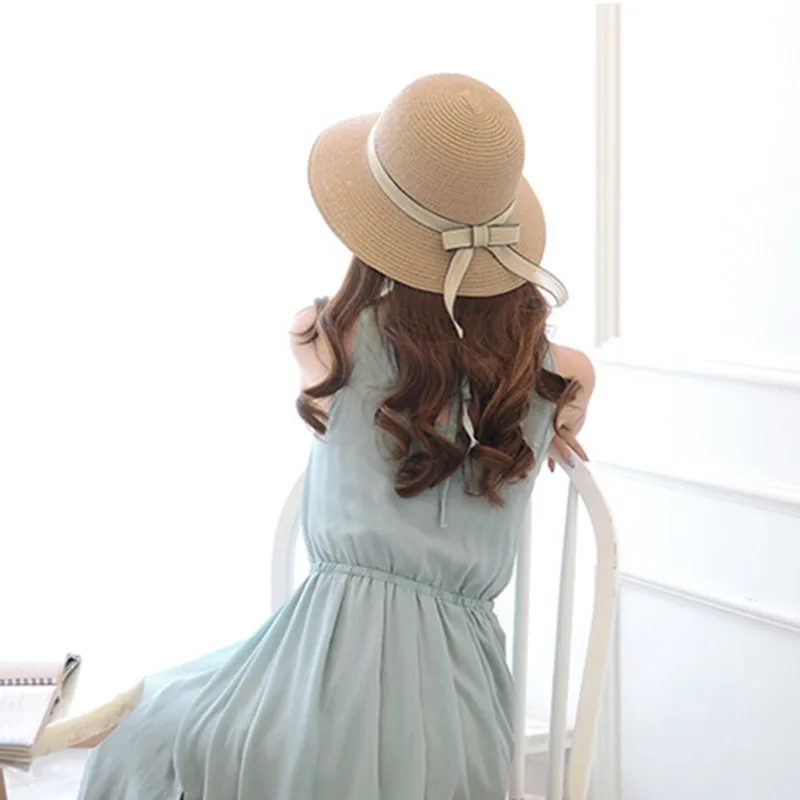 الصيف الجديدة الملونة بوهيميا نمط المرأة قبعة bowknot التعادل ديكور سترو سيدة الشمس قبعة الشاطئ قبعات غطاء الرأس الرياح