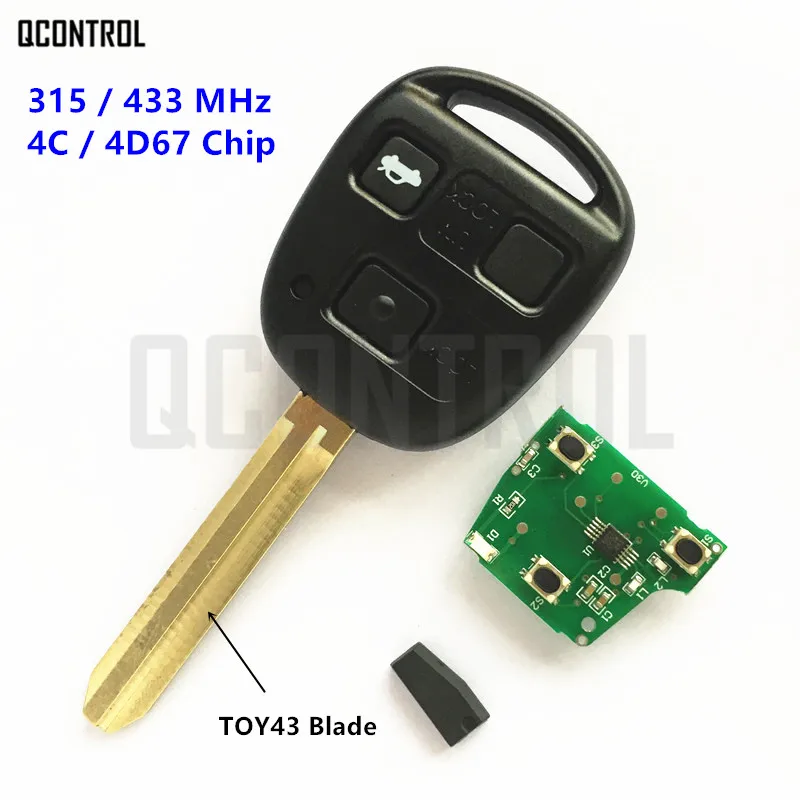 QCONTROL 3 кнопки дистанционного ключа автомобиля для Toyota Camry Prado Corolla авто замок двери 315 МГц/433 МГц TOY43 лезвие