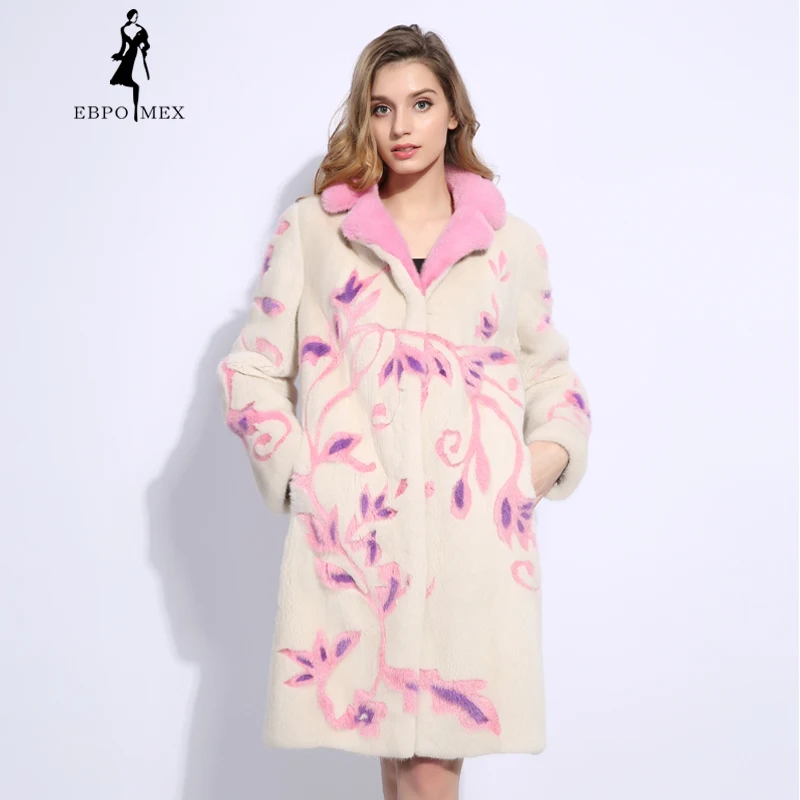  Pink print 3D Stereogram mink fur coat Long winter real fur mink fur coat Velvet level natural mink