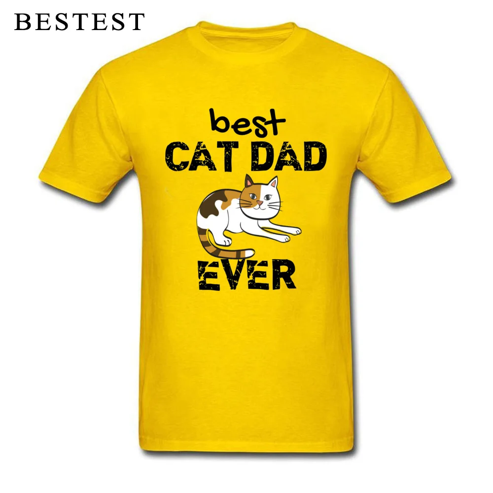 Printed Best Cat Dad Ever 17823 Crewneck T Shirt Father Day Tops T Shirt Short Sleeve for Men Coupons All Cotton T Shirts Best Cat Dad Ever 17823 yellow