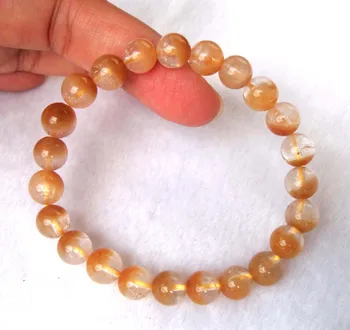 

Free Shipping Natural Yellow Rabbit Hair Rutilated Quartz 8mm Round Beads Bracelet Women Jewelry Accessories Weddings Gift
