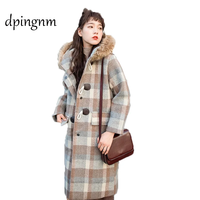 

2018 Autumnwinter Women's Wool Plaid Coat New Fashion Long Woolen Coat Slim Type Female Winter Wool Jackets Female Outw