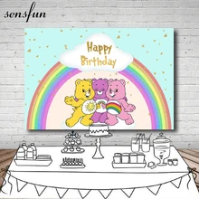 Sensfun Радуга Care Bears фон для фотостудии мята тема c маленьким золотистым Звезды Сердца свечи "Happy Birthday" для торта Фоны