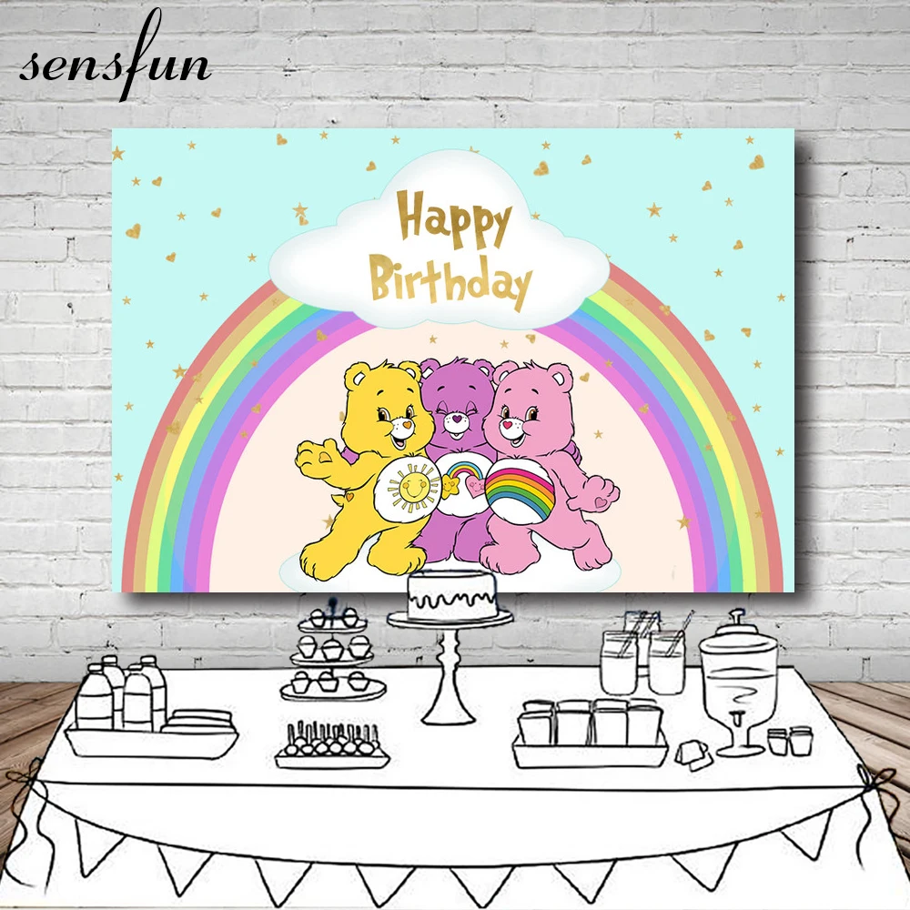 

Sensfun Rainbow Care Bears Backdrop For Photo Studio Mint Theme Gold Little Stars hearts Children Happy Birthday Backgrounds