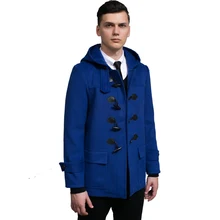 Men Short Section Woolen Coat 2017 Spring And Autumn New England Leisure Hooded Horns Buckle Wool Jackets male Slim Coats S-3XL