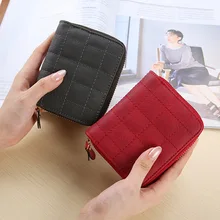 

Women Wallets and Purses PU Leather Short Wallet Female Card Holder Money Bag Plaid Purses Zipper Coin Pocket Small Wallet