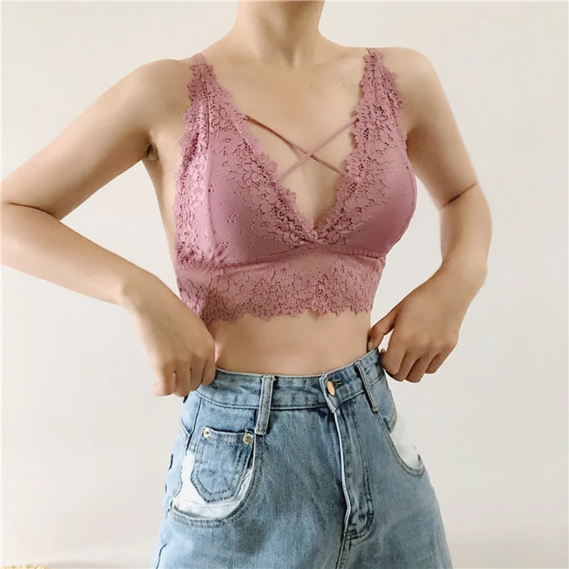 Нижнее белье для Для женщин Lace Bralette Мягкий стильная женская обувь бюстгальтер с треугольной формой чашки пуш-ап быстросохнущая обрезанный