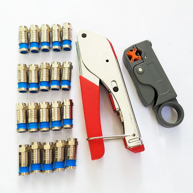 set1 RG59(4C) RG6(5C) компрессионный Соединительный обжимной инструмент коаксиальный кабель провода зачистки комплект с 20 шт. RG6 компрессионный f разъем - Цвет: set1