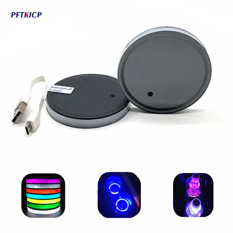 2 pcs Car LED Light Cup Coaster font b Lamp b font for BMW Benz Ford