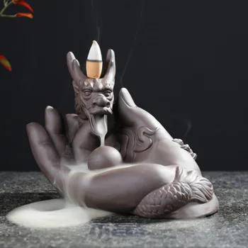 

Classic Handmade Chinese Style Power Is In Hand Theme Backflow Incense Burner Home Office Decoration Censer