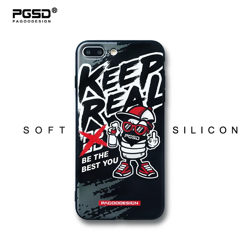 

PGSD Original Personality Fashion Trend Cool StreetGraffit for iPhone 6s 7 8 Plus Relief Soft TPU Painted Phone Cases Back Cover