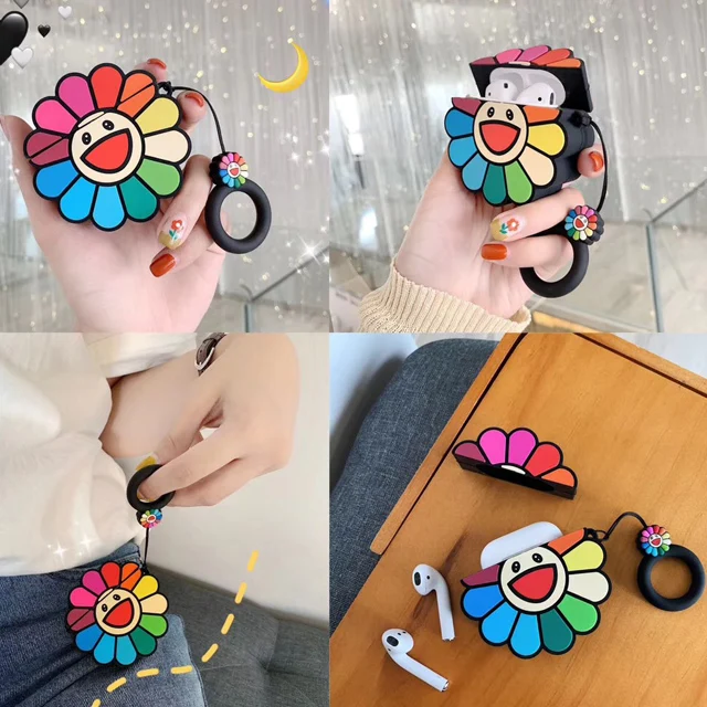 3D Takashi Murakami Kaikai Kiki цвета радуги с цветочным рисунком наушники чехол для Apple Airpods 1/2/3 силиконовые насадки для наушников для airpods pro