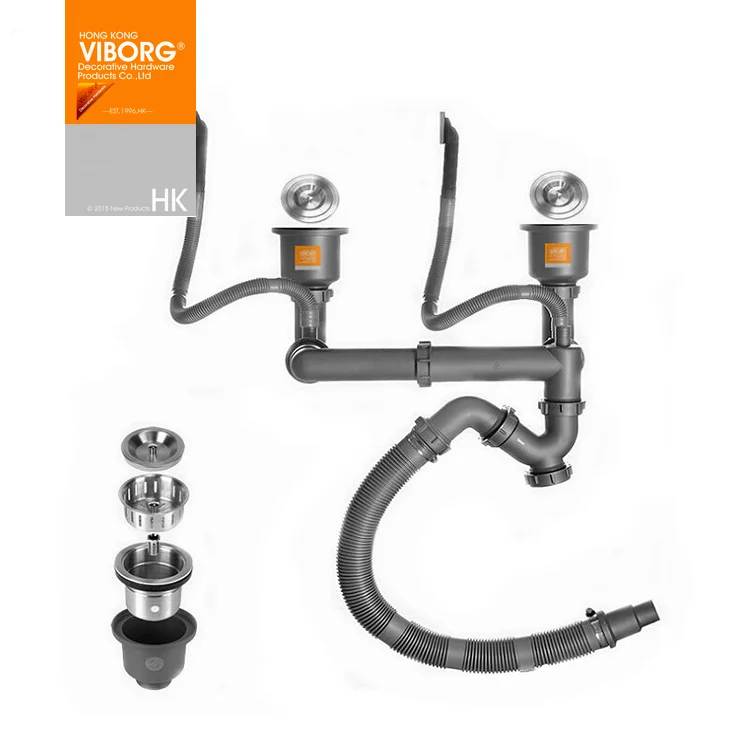  VIBORG Deluxe 304 Stainless Steel deodorizing Kitchen Sink Double strainer Basket Drain Set with Dr - 32830029021