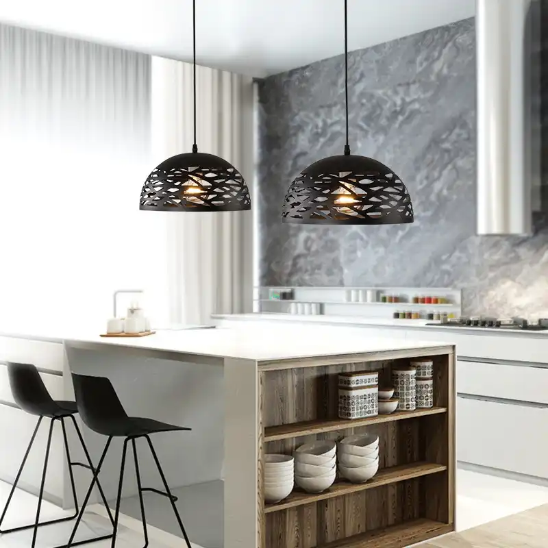 Lámparas colgantes clásicas huecas negras, lámpara colgante de hierro