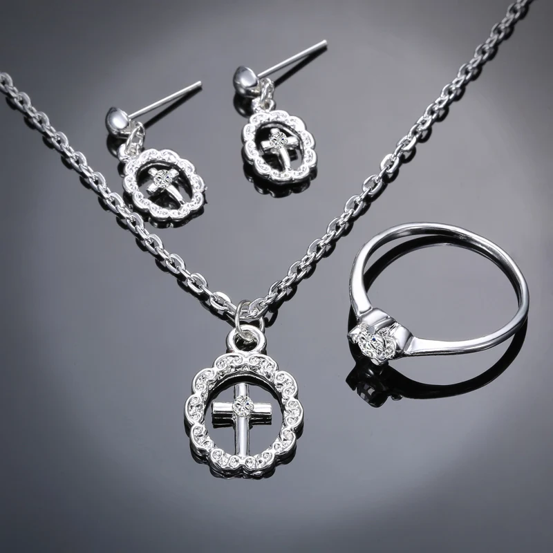 Комплект из колье серёг и кольца серебристого цвета|earrings dance|earring shelfearrings bulk |