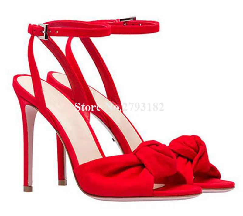 

Ladies Cute Fashion Suede Leather Bowtie Stiletto Heel Sandals Red Purple Ankle Strap High Heel Sandals Dress Heels Shoes