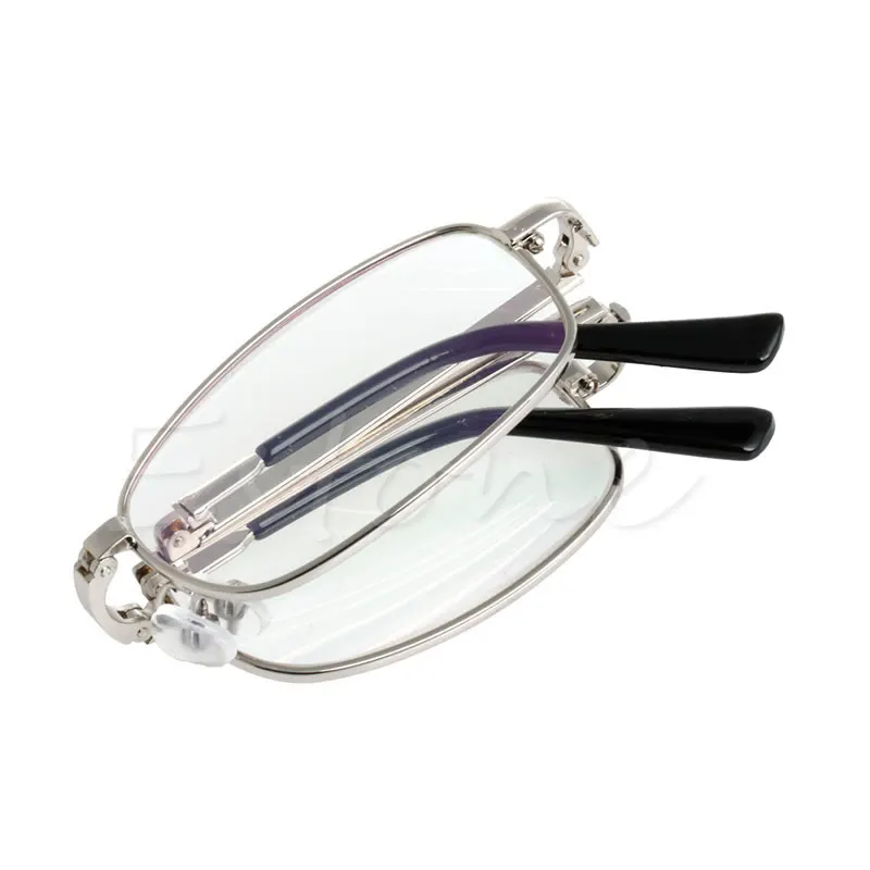 2021 new arrival Silver Folding Reading glasses Case With Belt Clip +1