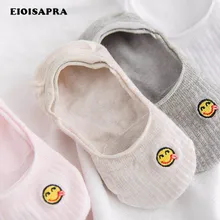 [EIOISAPRA] Новинка, хлопковые женские носки с закрытым носком и вышивкой, с улыбающимся лицом дышащие Нескользящие повседневные женские носки