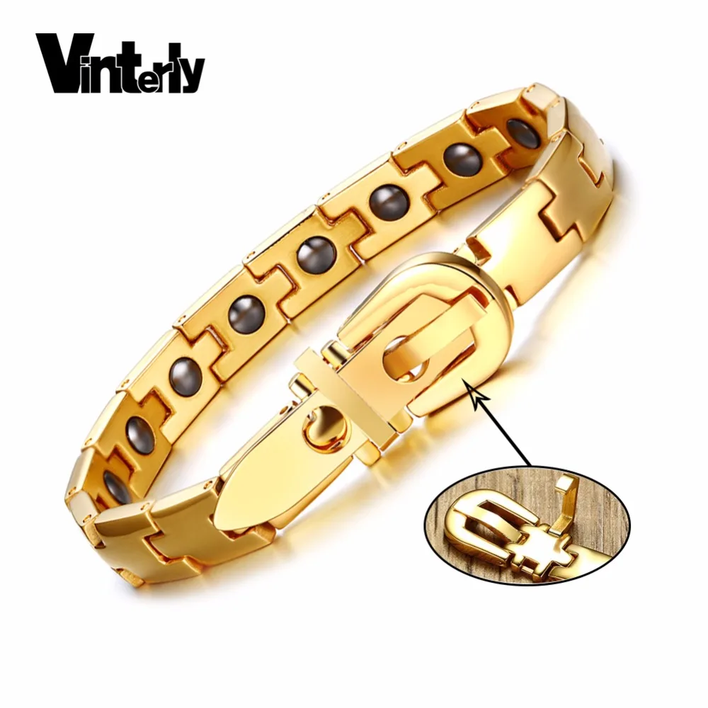 Vinterly Mens Bracelet Gold color Stainless Steel Healthy