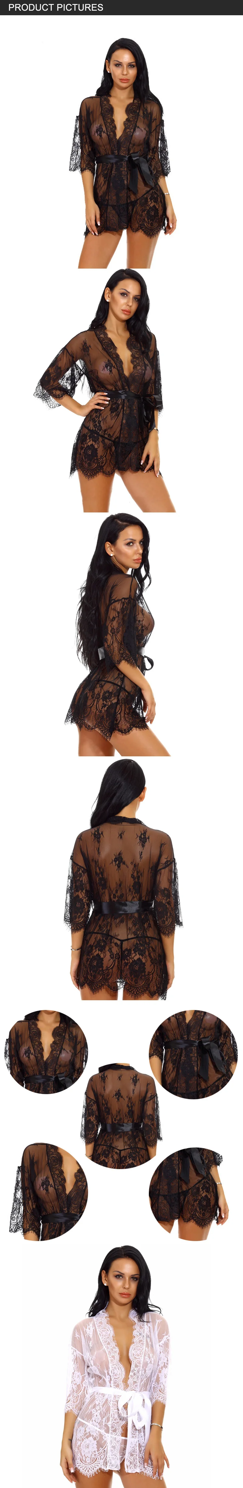 30 шт женское сексуальное нижнее белье кружева Babydoll Chemise нижнее белье платье прозрачное Эротическое нижнее белье-кимоно пеньюар с кружевом