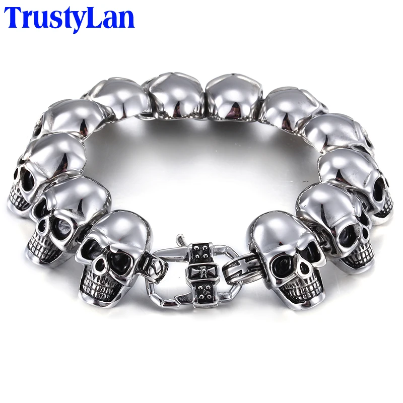 

TrustyLan Punk Rocker 316L Stainless Steel Man Bracelet Casting Skull Mens Bracelets & Bangles For Men Aliexpress Jewelry Drop