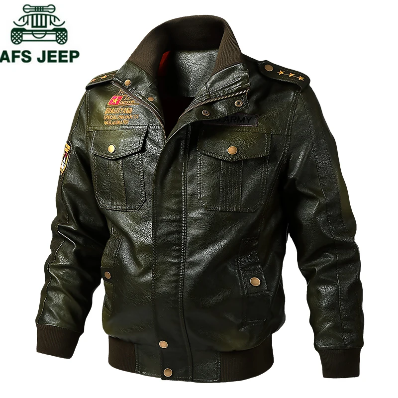 

Embroidery Military Leather Jacket Men Spring Autumn Tactical PU Leather Jackets Motorcycle Pilot Coat Chaqueta Cuero Hombre