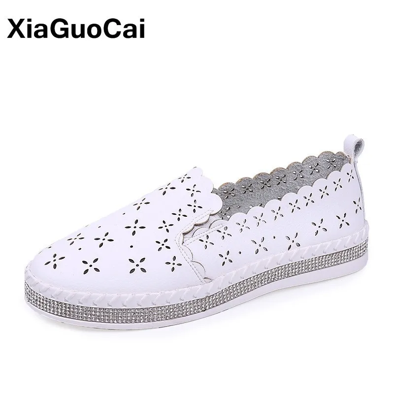 

White Women Casual Shoes Spring Autumn Female Flats Hollow Slip-on Ladies Loafers Black Sneakers Breathable Comfortable Footwear