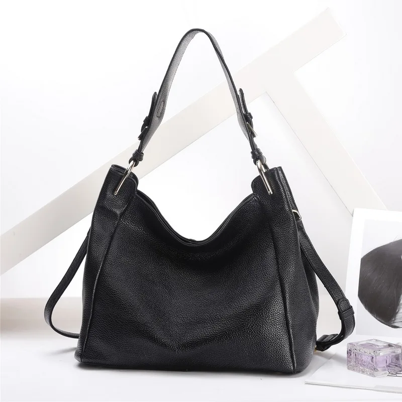 Натуральная кожа с длинной ручкой, высокое качество, женские сумки через плечо, дамские сумки для покупок, женская сумка-почтальон - Цвет: Черный