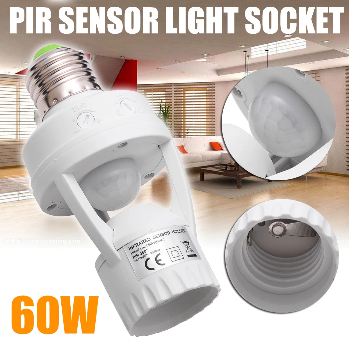 Mayitr PIR Infrared Sensor Bulb Switch LED lamp Base Holder Motion