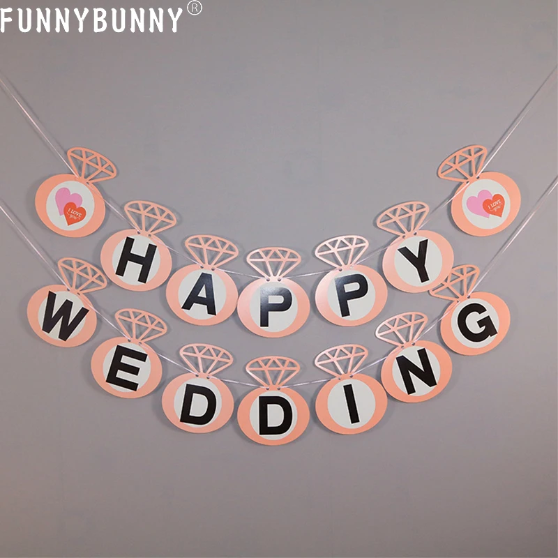 

FUNNYBUNNY Wedding Banner Decoration Wedding Room Layout Letter Pull Happy Wedding New House Dress Up Wedding Celebration