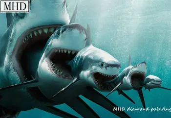 

MHD Full Square Diamond Painting Big Shark Eating Small Shark Picture Diamond Embroidered Mosaic Cross Stitch Decoration Kit