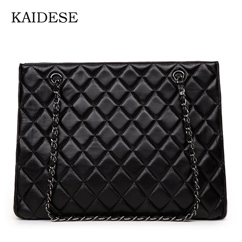 

KAIDESE Euramerican big fashion leather leather shoulder bag capacity female Lingge sheepskin all-match portable simple Bucket B