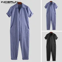 INCERUN Новая мода с отворотом шеи мужчины сплошной цвет Тонкий свободные джинсы набор Ретро хип хоп Jogger рабочие повседневная мужская рабочая одежда