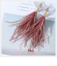 Романтические серьги Badu с розовыми страусиными перьями, милые Висячие серьги для девочек, модные ювелирные изделия, светильник, серьги с перьями, подарок девушке