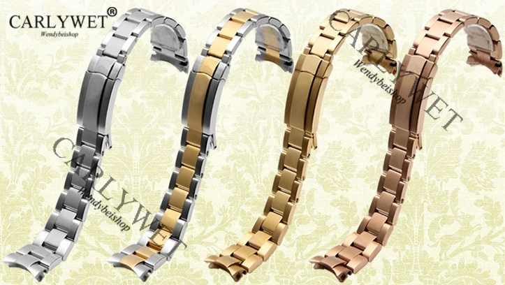 

CARLYWET 20mm Newest 316L Stainless Steel Two Tone Rose Gold Silver Solid Curved End Link Deployment Clasp Watch Band Bracelet