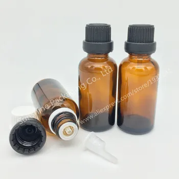 

Free shipping 500 x 30ml amber glass bottle with reducer high quality theftproof cap essential oil bottle packaging bottle