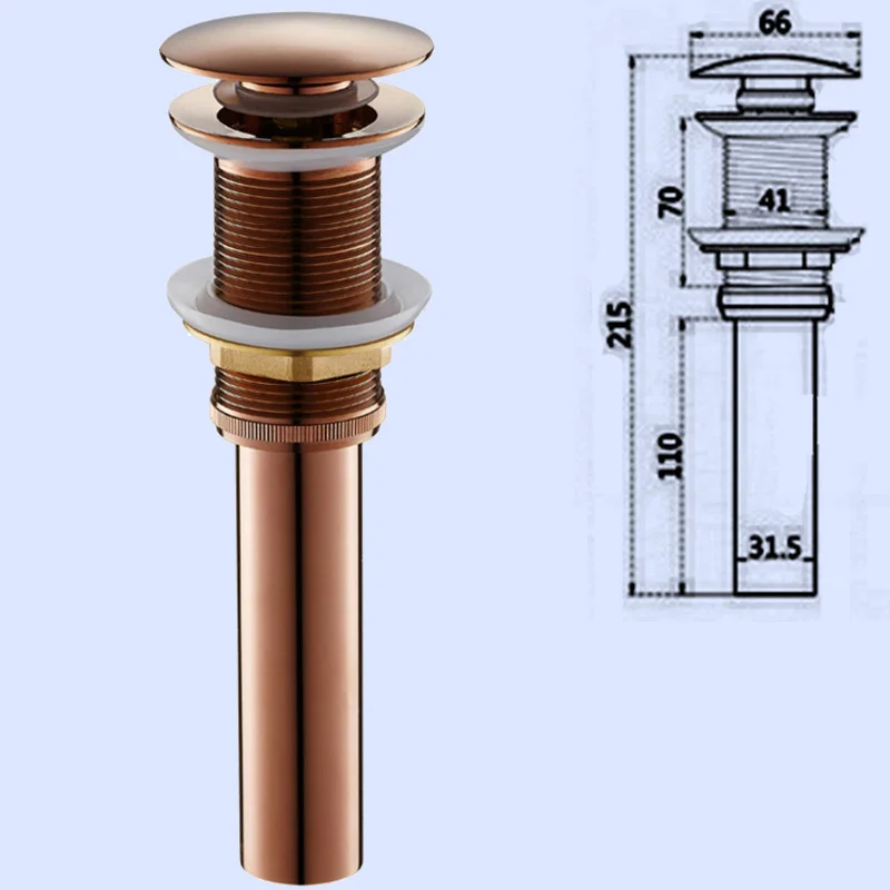 Розовое золото Pop Up Drain латунь ванная комната умывальник отложным воротником круглый с переливом Роскошная кисть для ванной раковина для