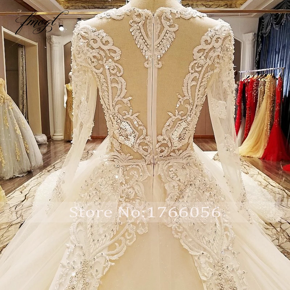 Fmogl Vestido De Noiva кружевное свадебное платье с длинными рукавами сексуальное платье с вышивкой Королевского поезда а линия винтажное свадебное платье