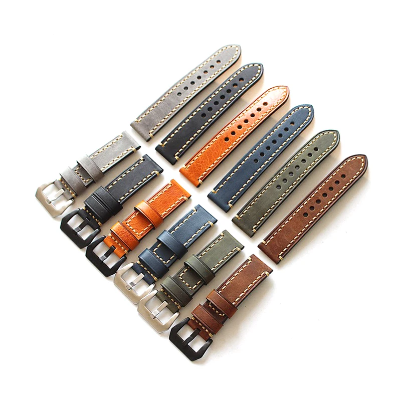 Thick line Watchbands 20 22 23 24 26mm High-end retro Calf Leather Watch band Strap with Genuine Straps for PAM | Наручные часы
