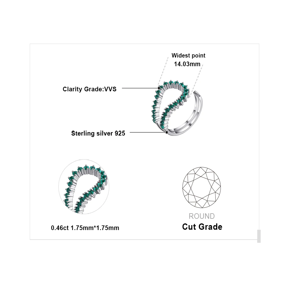JewelryPalace 0.5ct Nano Russian Simulated Emerald Open Ring 925 Sterling Silver Engagement Wedding Band New Arrival Gift