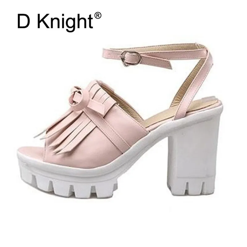 Roman Sandals Woman Sweet Bowtie Yong Lady Lolita Shoes Ankle Strap Square High Heels Female Goth Shoes Platform Summer Sandals  (1)