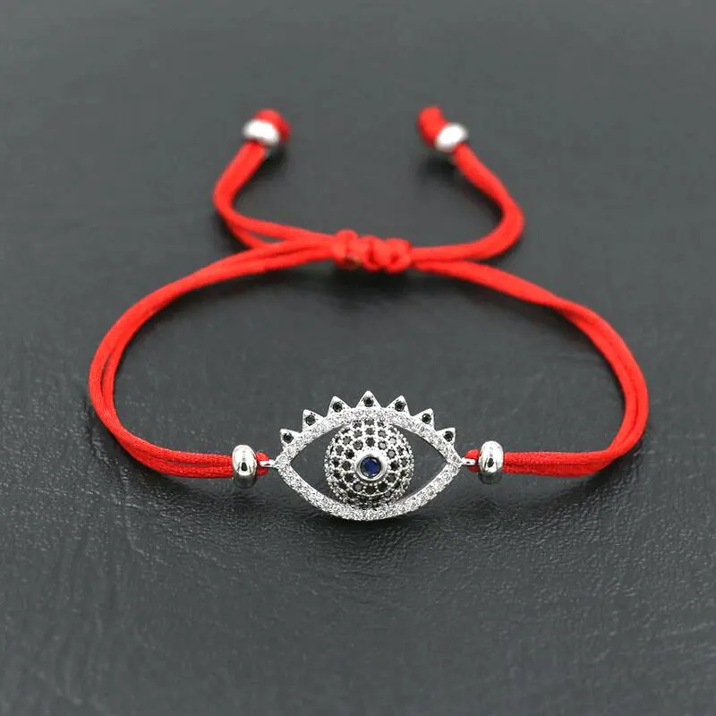 

BPPCCR Fashion Micro Crystal CZ Rhinestone Evil Of Eye Bracelets Red Rope Thread String Lucky Bracelet For Men Women Pulseira