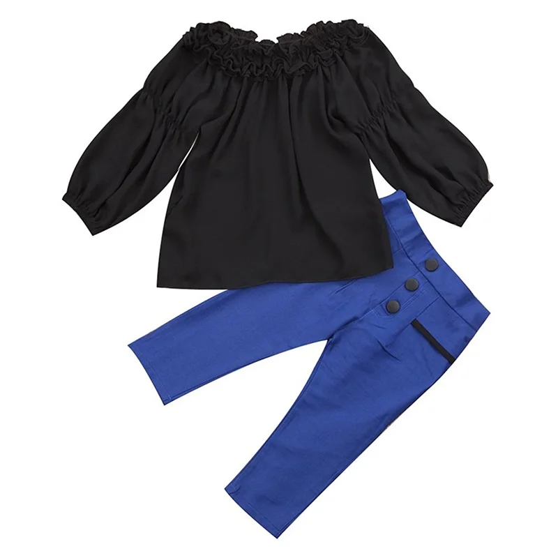 Модный осенний винтажный топ с длинными рукавами для маленьких девочек, джинсовый костюм для новорожденных, комплект одежды для маленьких детей - Цвет: TZ3X006