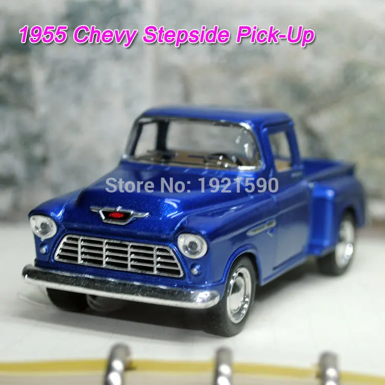 YJ KT 1/32 Scale, игрушки для автомобиля с оттягиванием, США 1955, Chevy Stepside, пикап, литая металлическая модель автомобиля, игрушка для подарка/коллекции/детей - Цвет: Синий