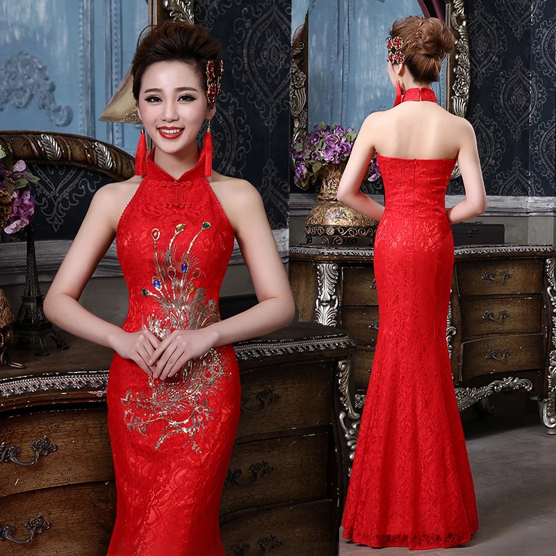 Wedding Party Cheongsam Chinese Traditional Womens Sexy Backless 