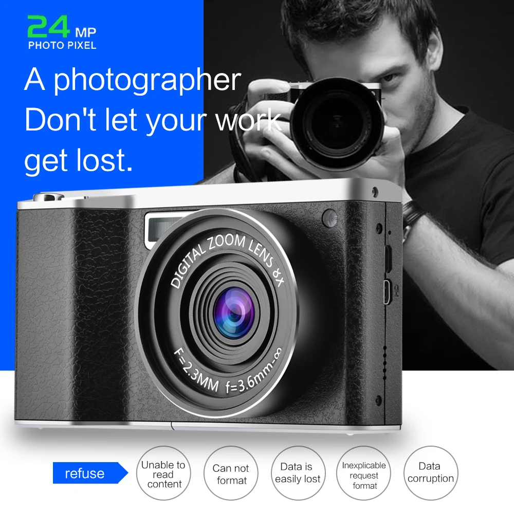 Портативный цифровой Камера 8 цифровой зум раз 24 миллионов пикселей Широкий формат HD ips Сенсорный экран DSLR Камера CMOS Сенсор