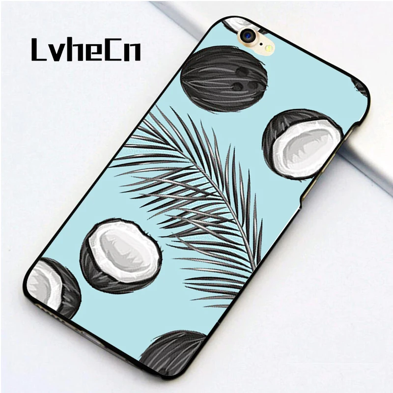

LvheCn 5 5S SE phone cover cases for iphone 6 6S 7 8 Plus X back skin shell Coconut Palm Tree Leaves
