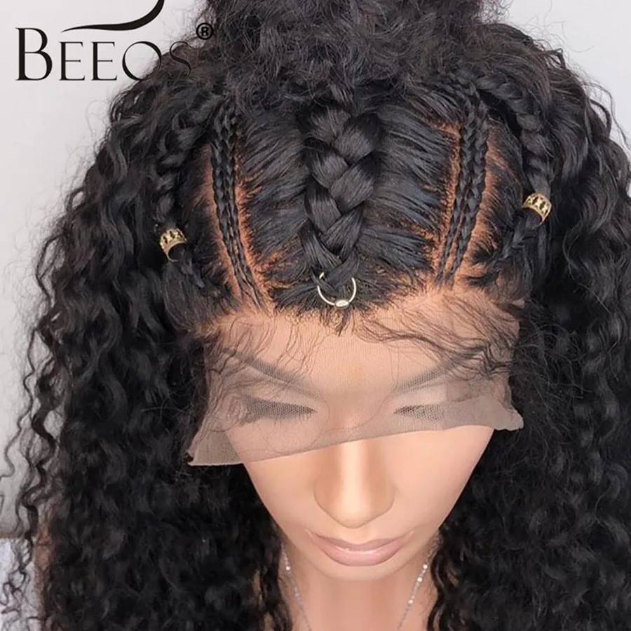  Beeos Brazilian Remy Curly 13*6 Lace Front Human Hair Wigs Bleached Knots Deep Parting Wig Pre Pluc