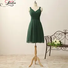 JAEDEN Sleeveless Tank A Line Lace up Back Chiffon Pleat Short Party Dresses 2017 E376 V Neck Knee Length Bridesmaid Dresses
